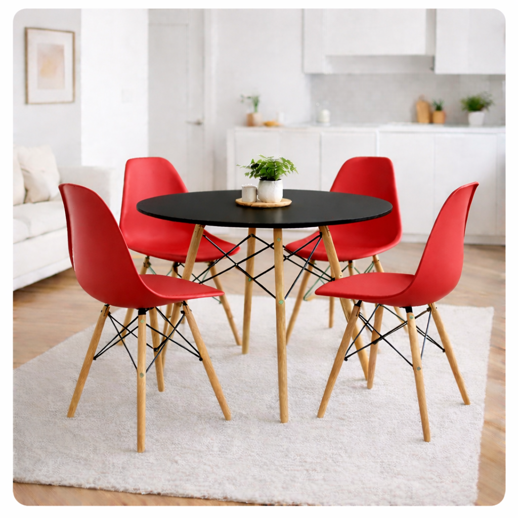 Comedor moderno con sillas rojas de 4 puestos para restaurante o negocio