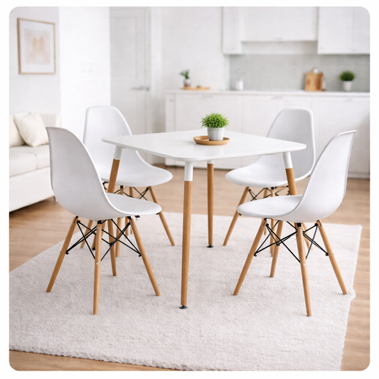 Comedor Moderno 4 Puestos cuadradro tipo Emma + Sillas Eames