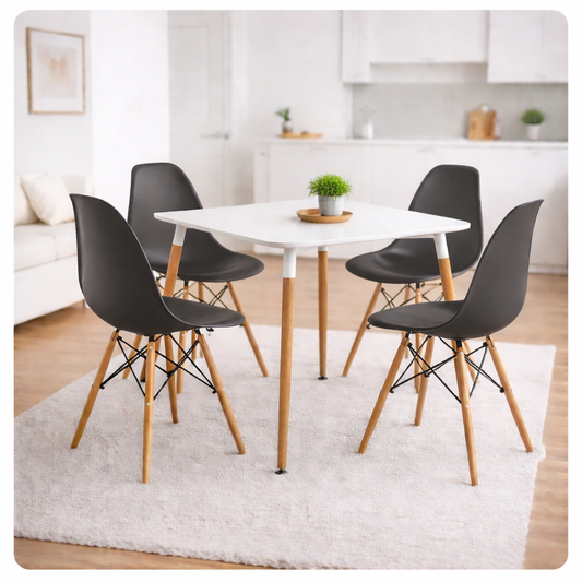 Comedor Moderno 4 Puestos cuadradro tipo Emma + Sillas Eames