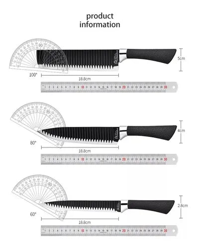 Juego Kit Set Cuchillos Todo En Uno 6 Piezas Profesionales Color Negro