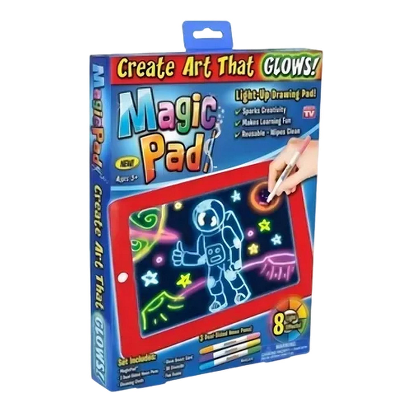 Tablero De Dibujo Con Luz Led Mágico Magic Pad 6 Marcadores Color Rojo/Azul