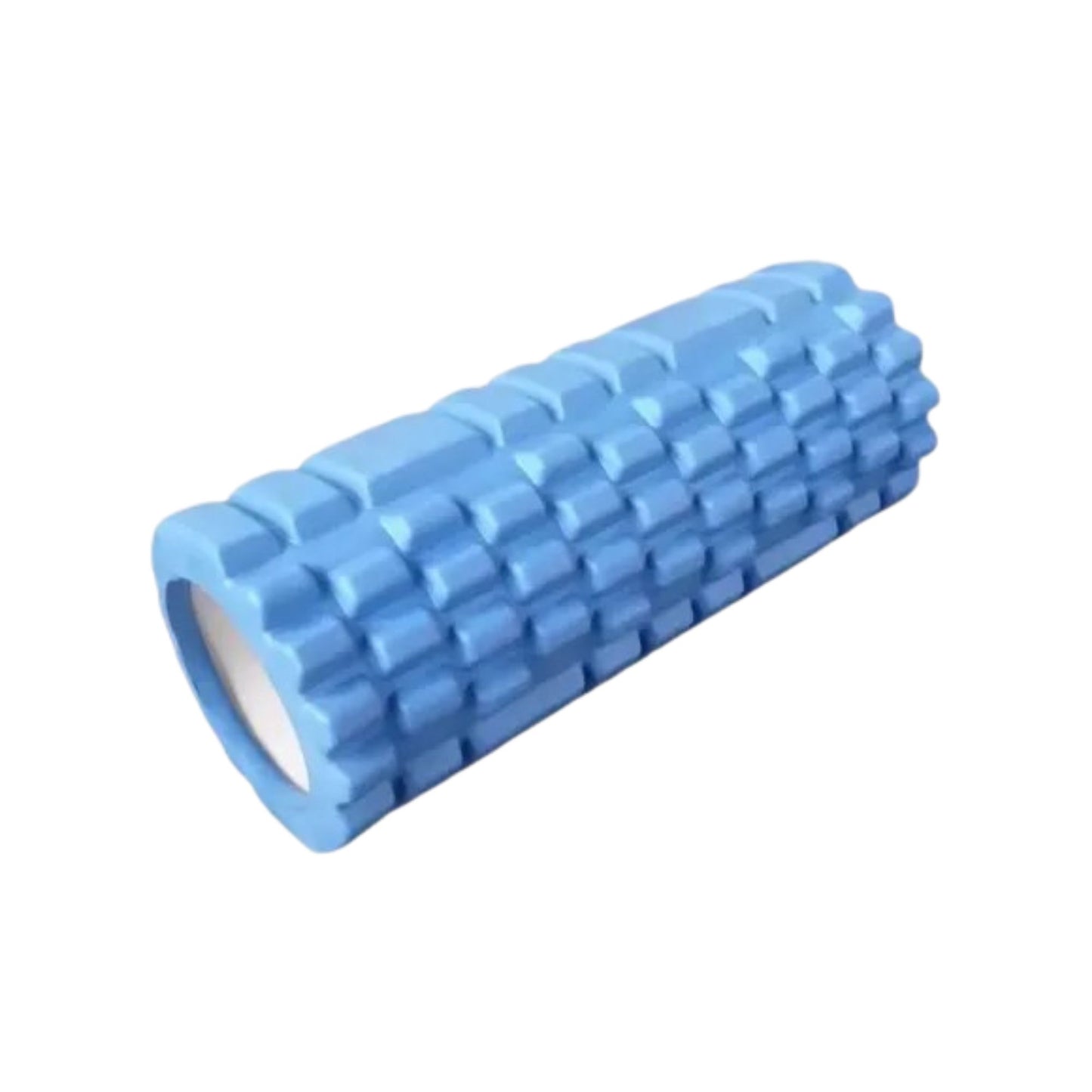 Rodillo foam roller azul para pilates, estiramiento y cuidado corporal