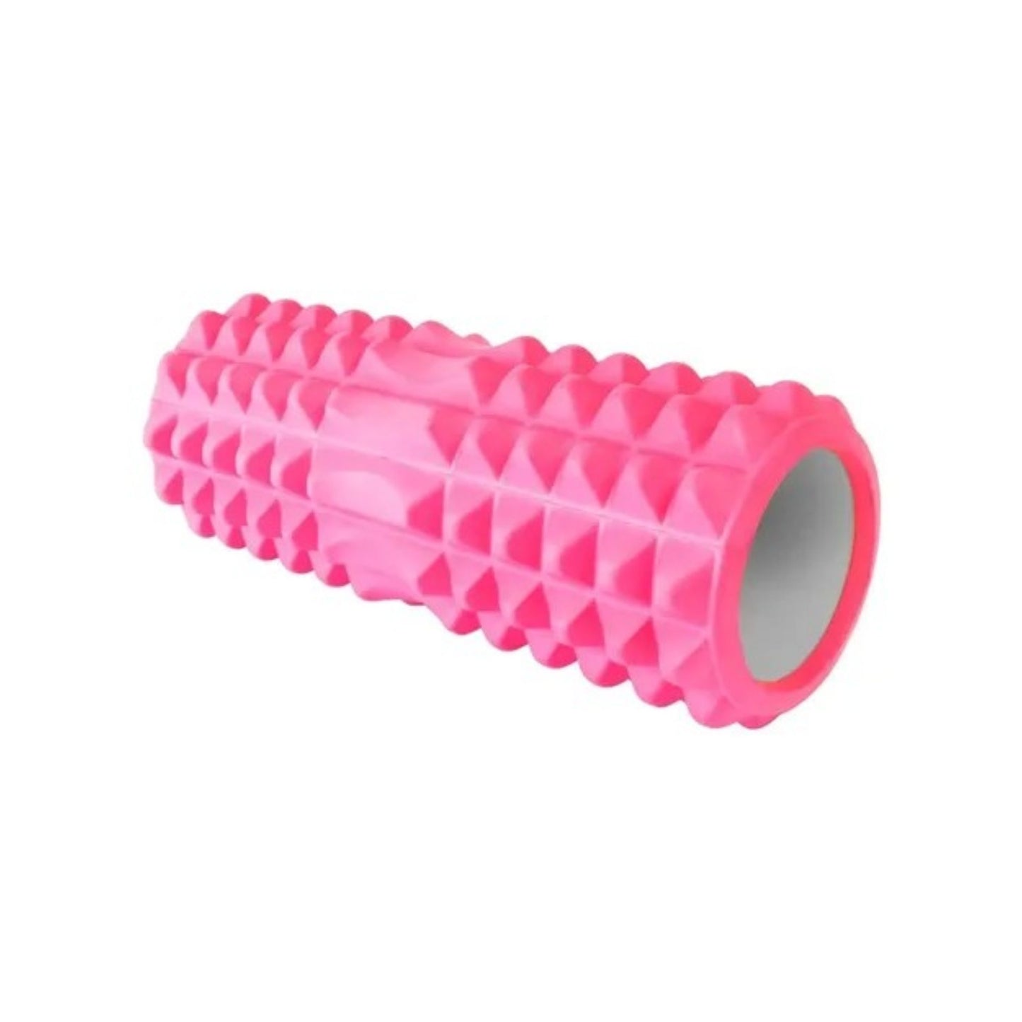 Foam roller rosado para masaje, recuperación y rutina fitness en casa