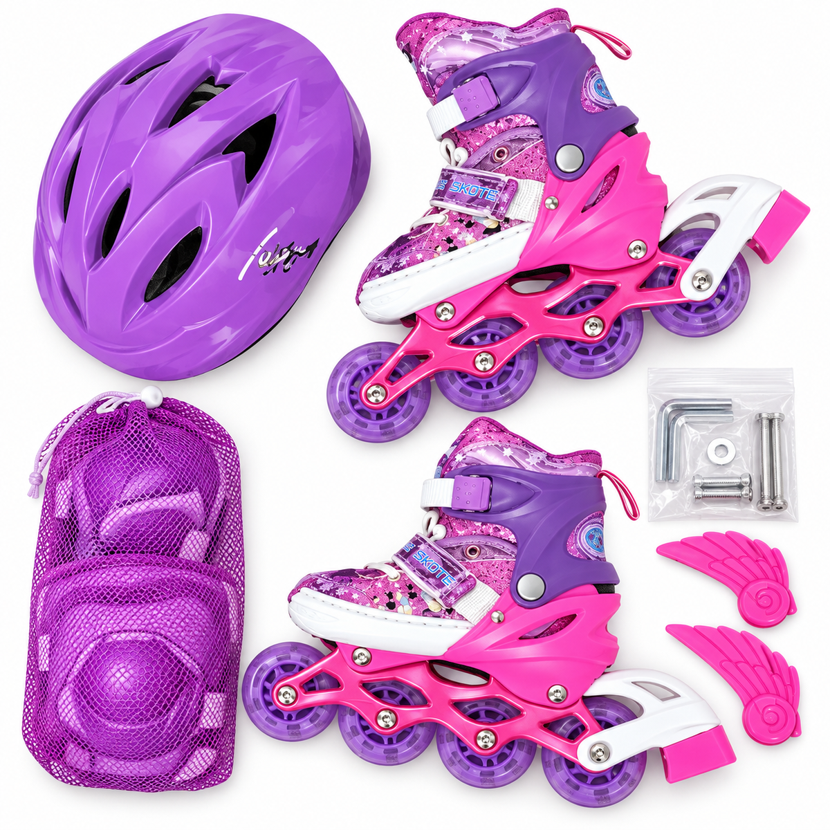 Patines En Linea Con Luces Para Niños Talla S Morado Con Fucsia