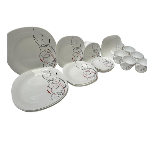 Vajilla 30 Piezas En Vitrocerámica, Líneas Rojas Y Negras