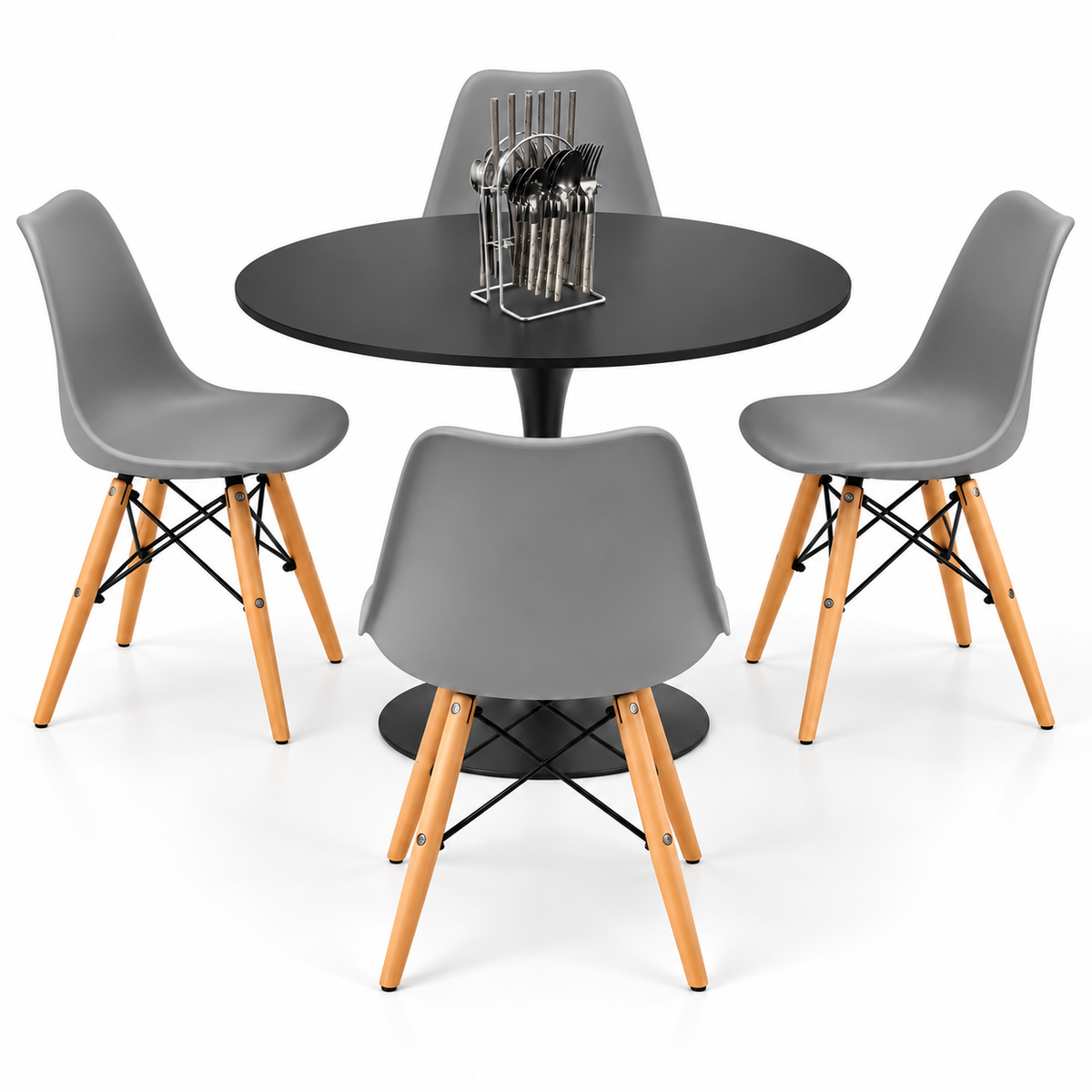 Comedor Sonic Negro de 4 Puestos con 4 Sillas Eames y Cubiertos de Regalo