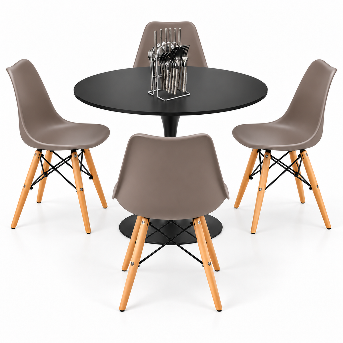 Comedor Sonic Negro de 4 Puestos con 4 Sillas Eames y Cubiertos de Regalo