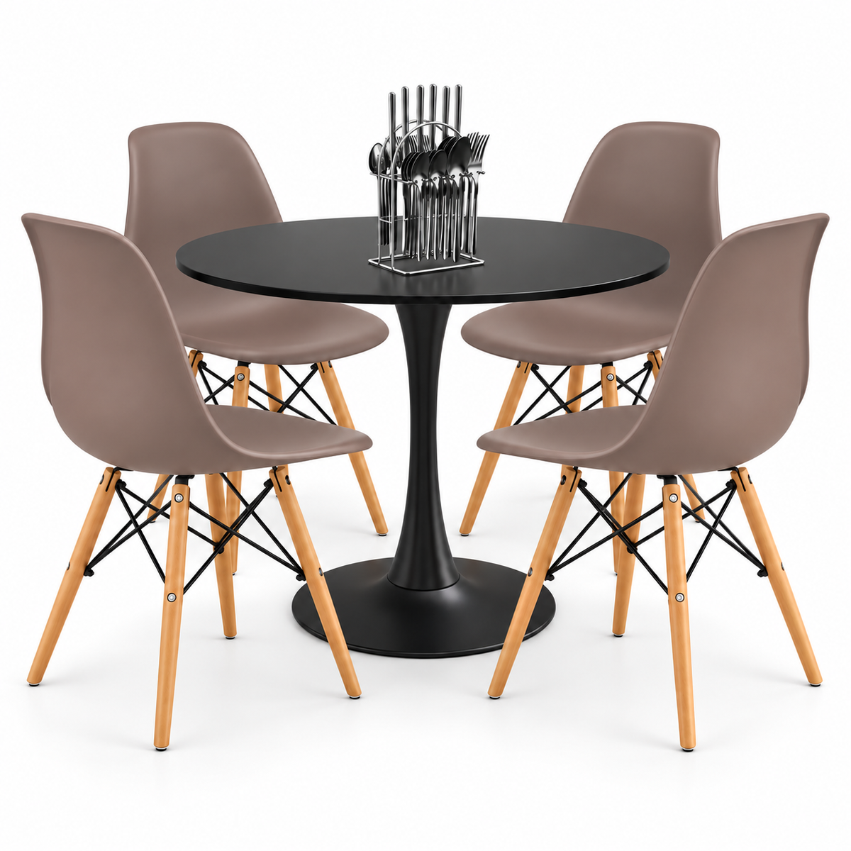 Comedor Sonic Negro de 4 Puestos con 4 Sillas Eames y Cubiertos de Regalo
