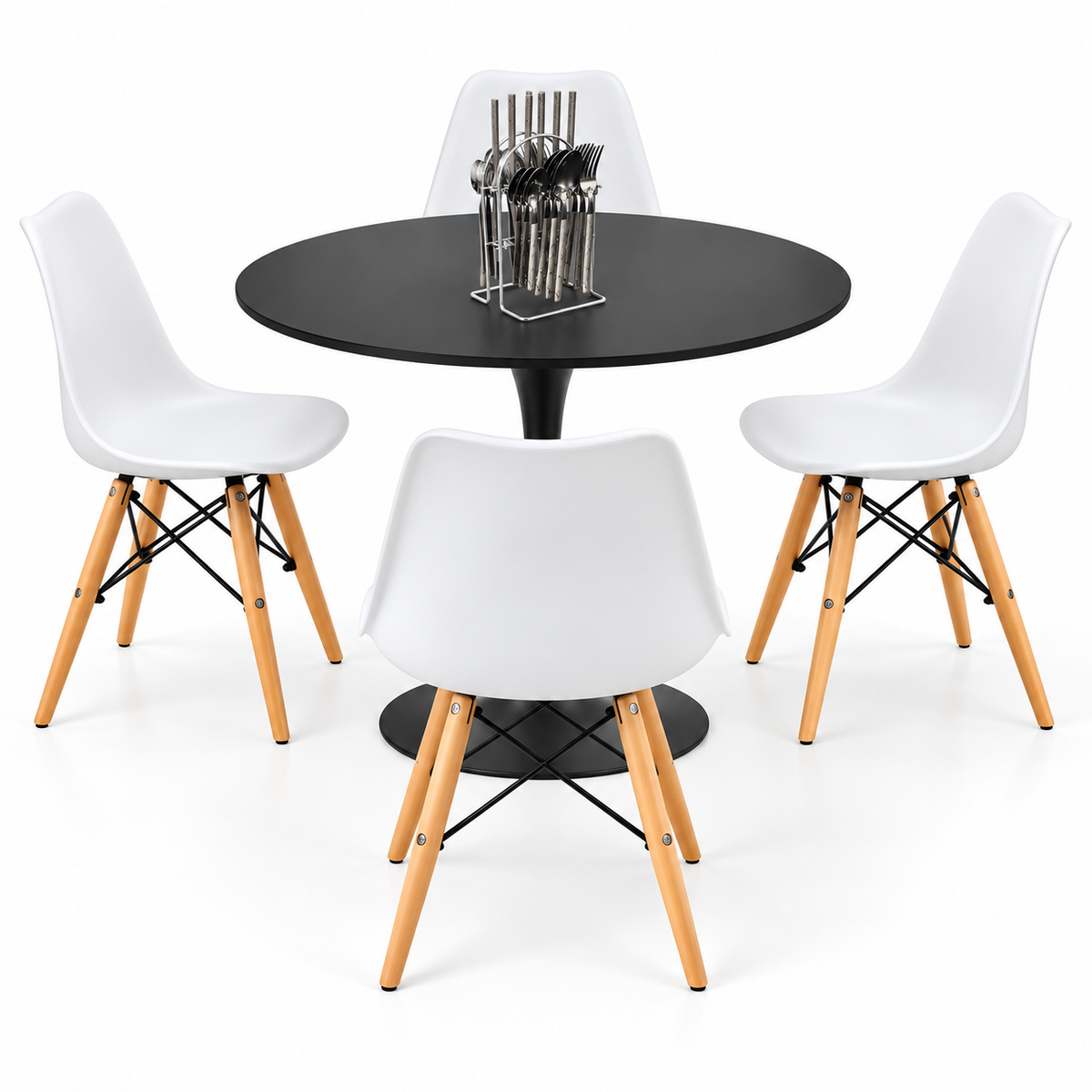 Comedor Sonic Negro de 4 Puestos con 4 Sillas Eames y Cubiertos de Regalo