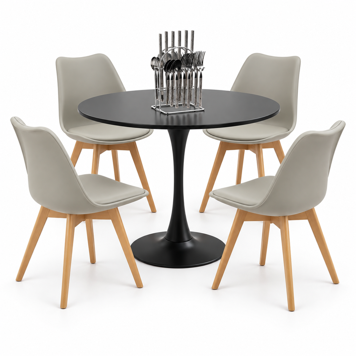 Comedor Sonic Negro de 4 Puestos con Sillas Emma Acolchadas y Cubiertos Gratis