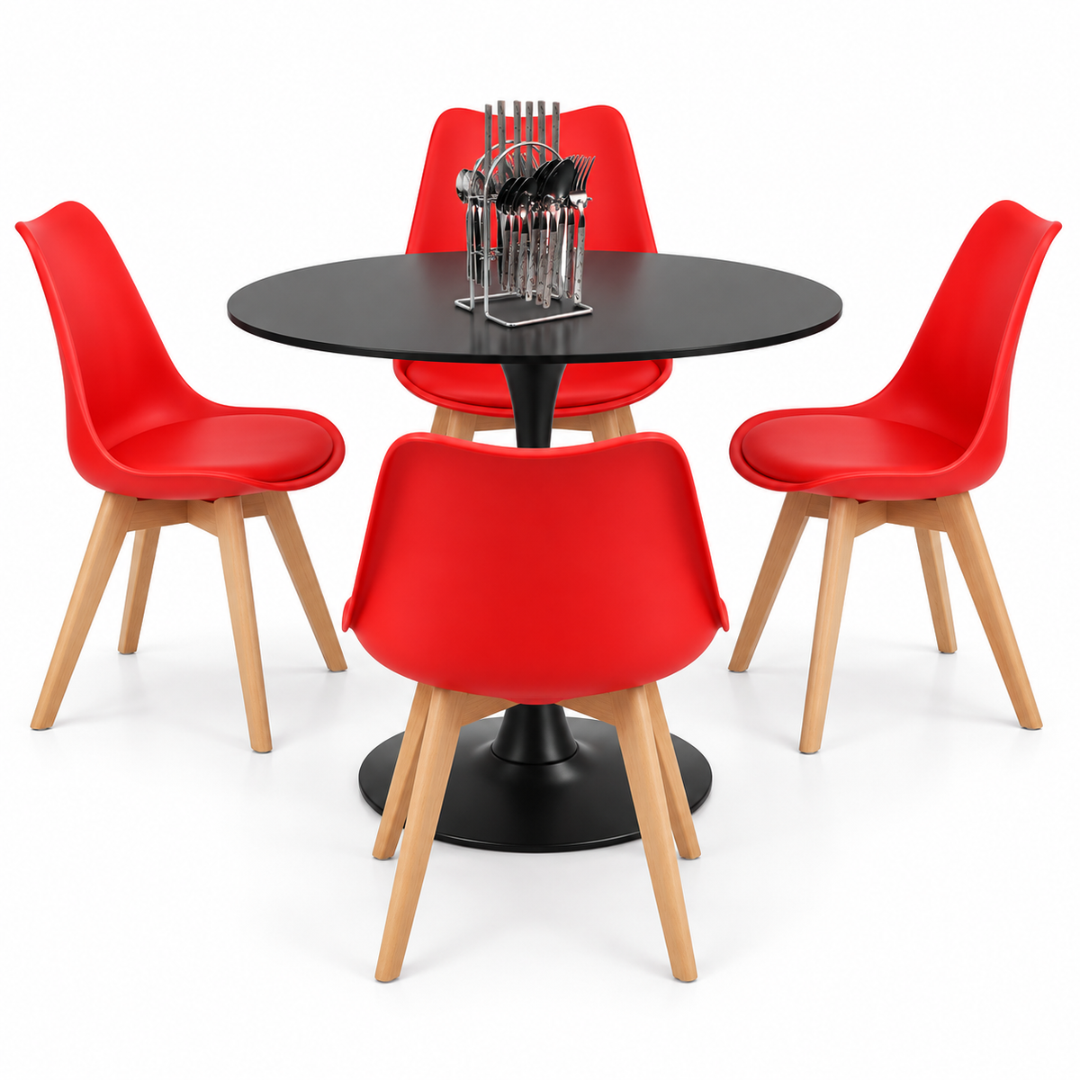 Comedor Sonic Negro de 4 Puestos con Sillas Emma Acolchadas y Cubiertos Gratis