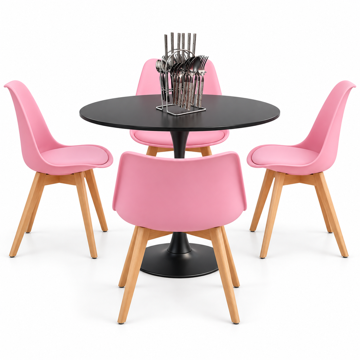 Comedor Sonic Negro de 4 Puestos con Sillas Emma Acolchadas y Cubiertos Gratis