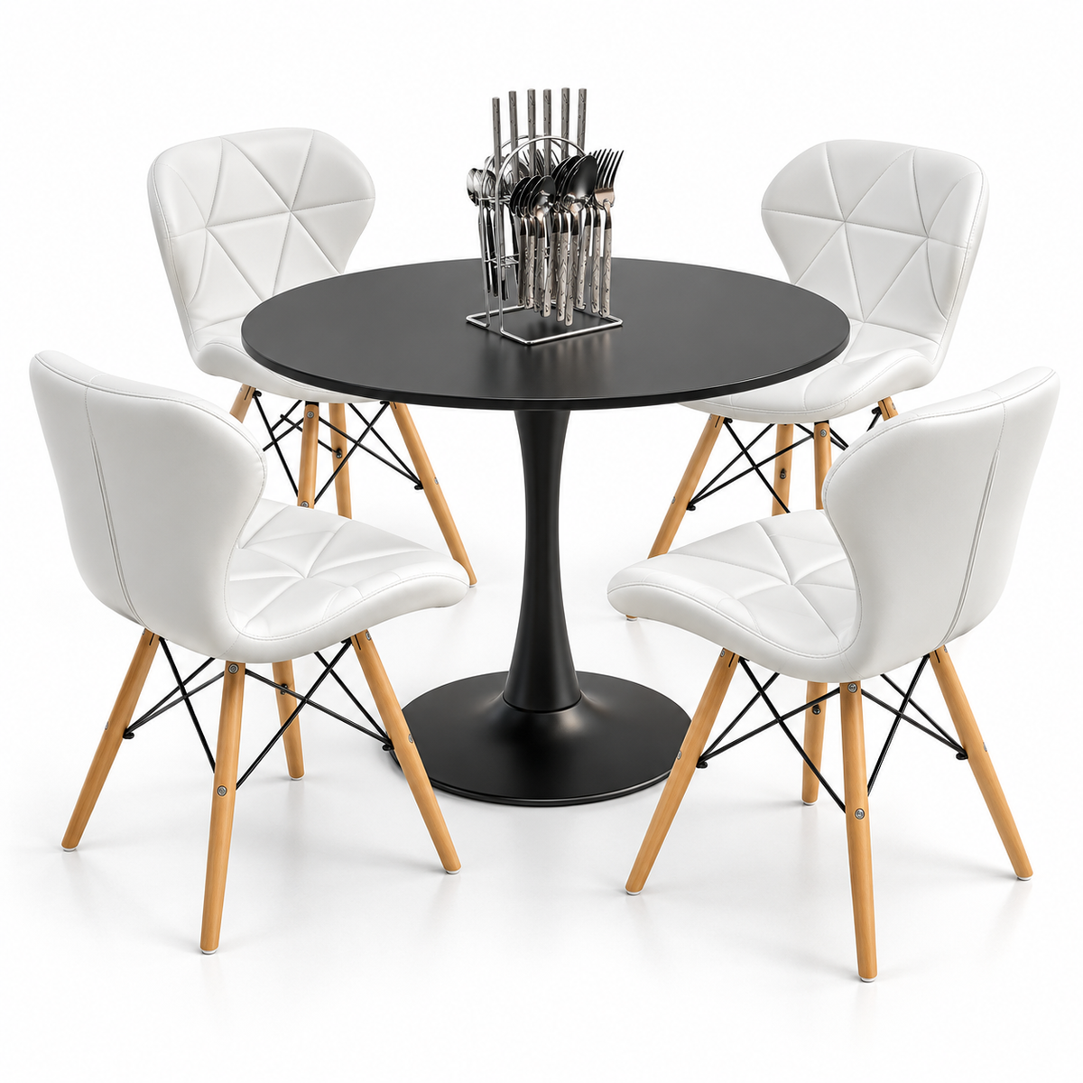 Comedor Sonic Negro de 4 Puestos con Sillas Mariposa y Set de Cubiertos Gratis