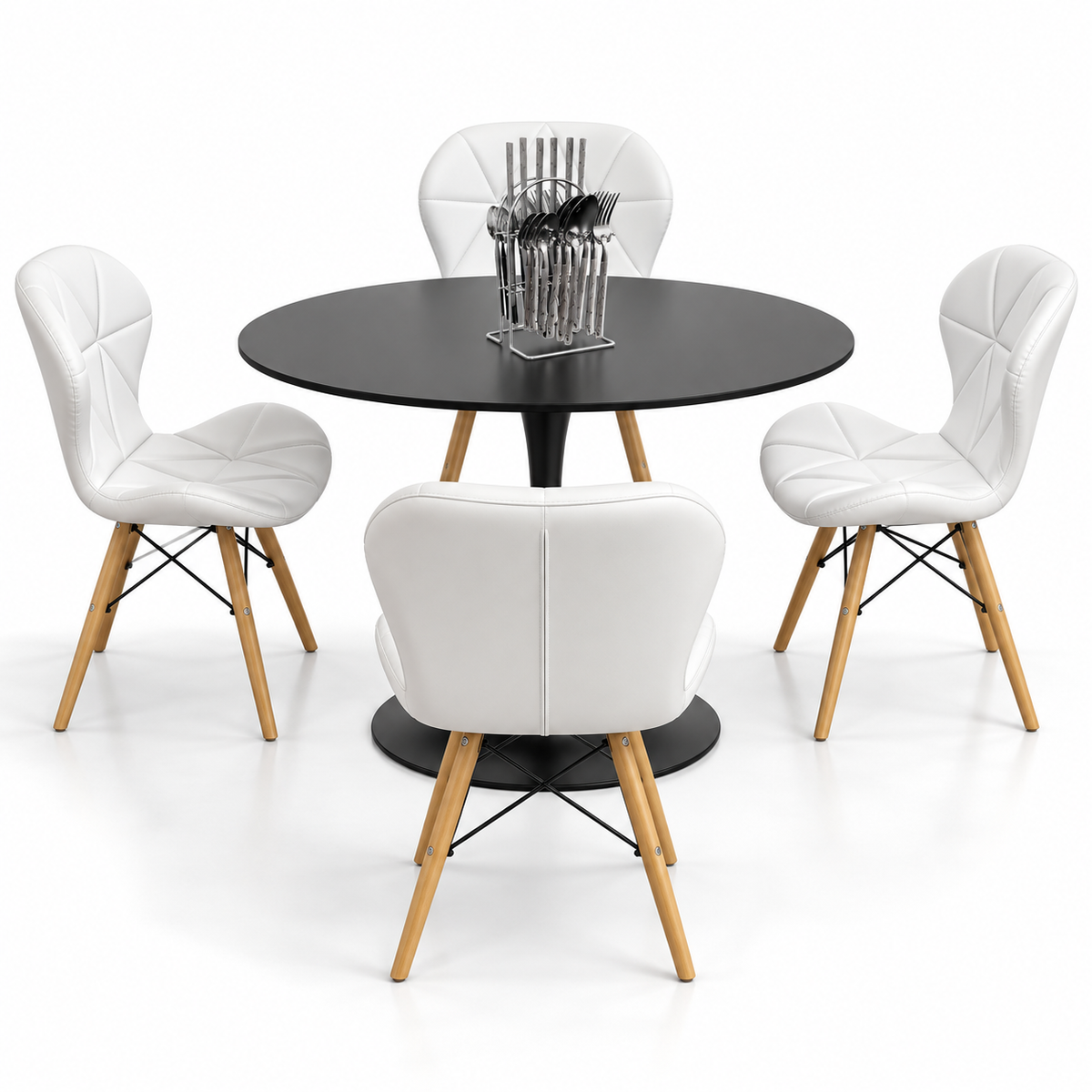 Comedor Sonic Negro de 4 Puestos con Sillas Mariposa y Set de Cubiertos Gratis