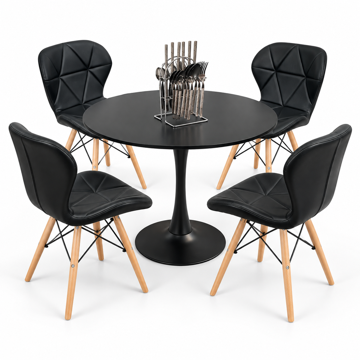 Comedor Sonic Negro de 4 Puestos con Sillas Mariposa y Set de Cubiertos Gratis