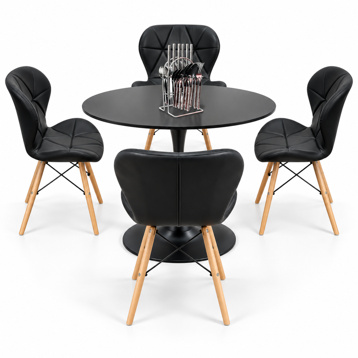 Comedor Sonic Negro de 4 Puestos con Sillas Mariposa y Set de Cubiertos Gratis
