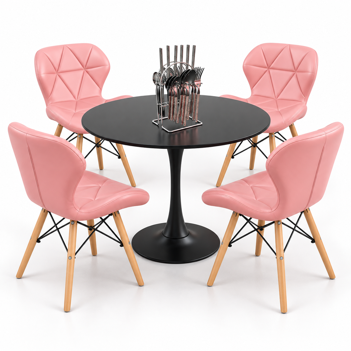Comedor Sonic Negro de 4 Puestos con Sillas Mariposa y Set de Cubiertos Gratis
