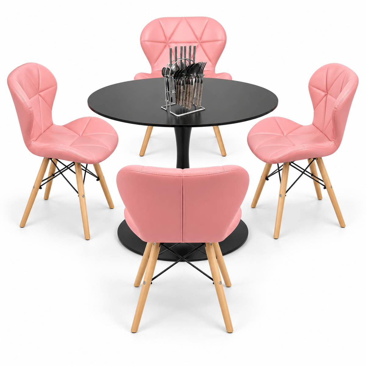 Comedor Sonic Negro de 4 Puestos con Sillas Mariposa y Set de Cubiertos Gratis
