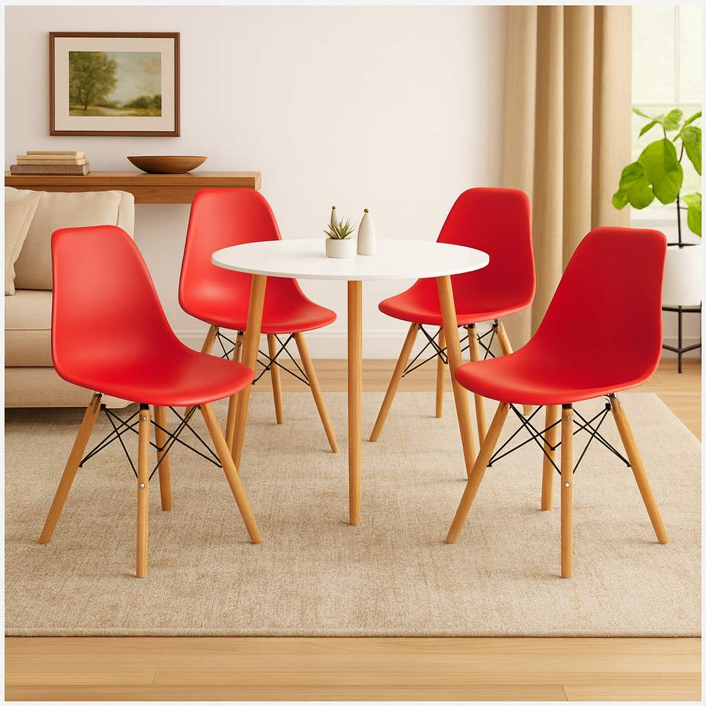 Comedor redondo de 3 soportes con silla Eames para hogar contemporáneo
