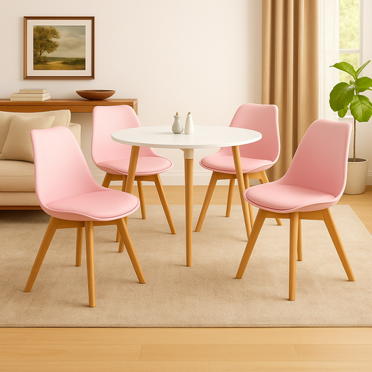 Juego de comedor redondo con silla Emma rosada para apartamento, cocina y hogar