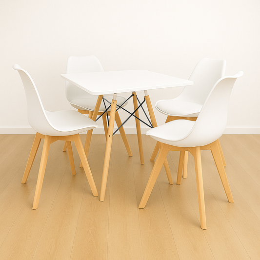 Mesa cuadrada minimalista con sillas EMA para comedor auxiliar y hogar