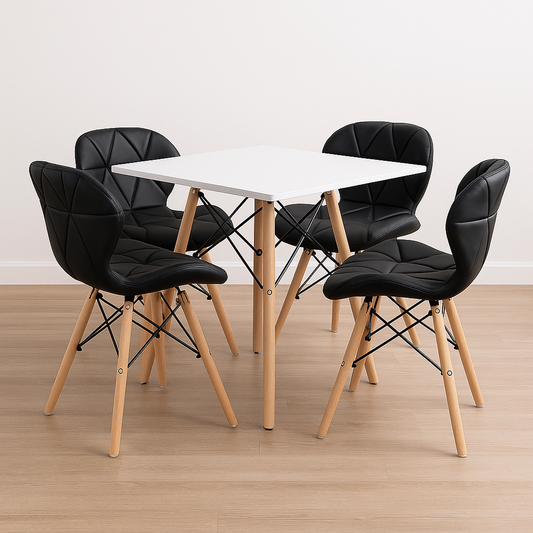 Comedor Nordico Cuadrado con Sillas Mariposa Acolchadas