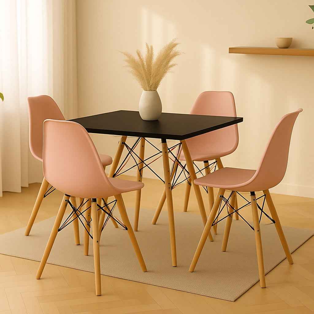 Comedor moderno con mesa cuadrada Eames para espacios familiares