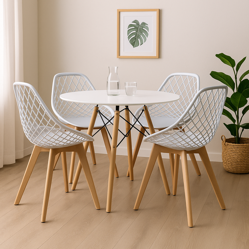 Combo comedor redondo con silla Turia para espacios pequeños y modernos