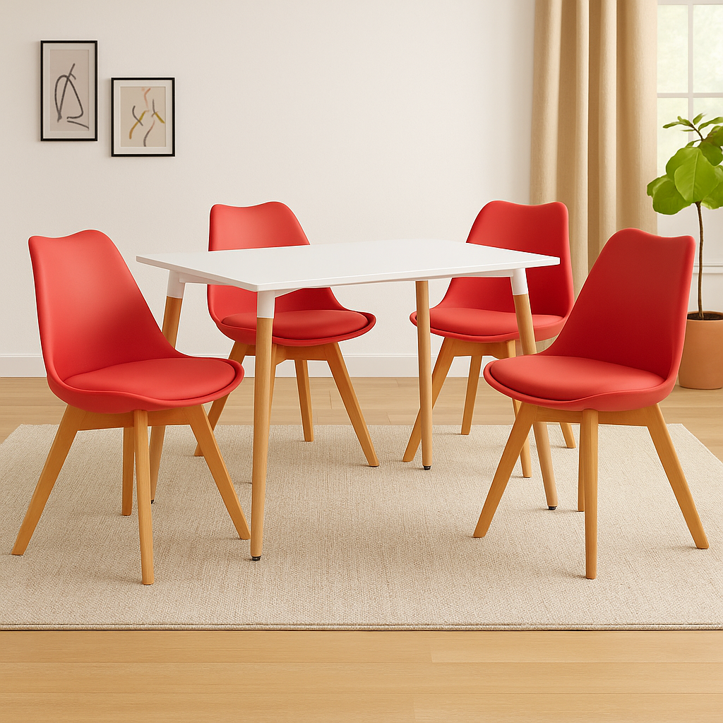 Comedor mesa rectangular y sillas EMA acolchadas