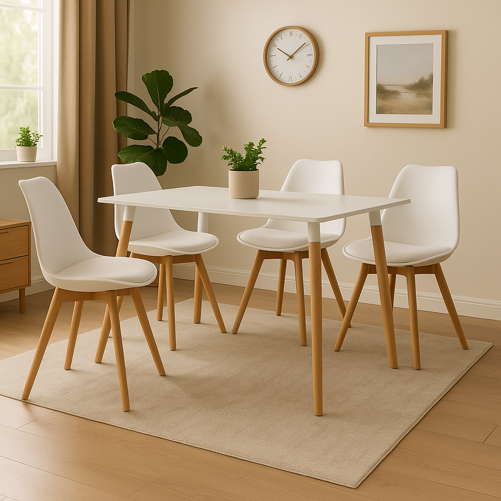 Comedor mesa rectangular y sillas EMA acolchadas