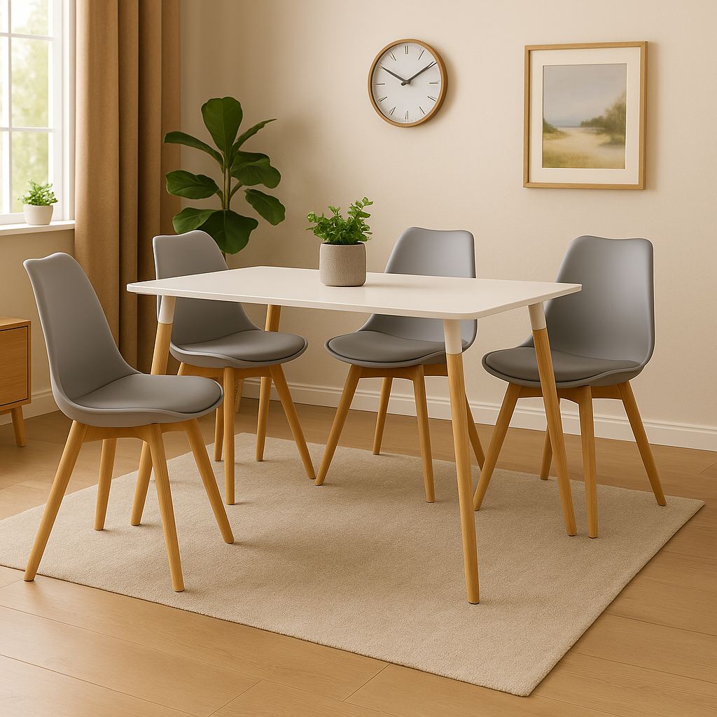 Comedor mesa rectangular y sillas EMA acolchadas