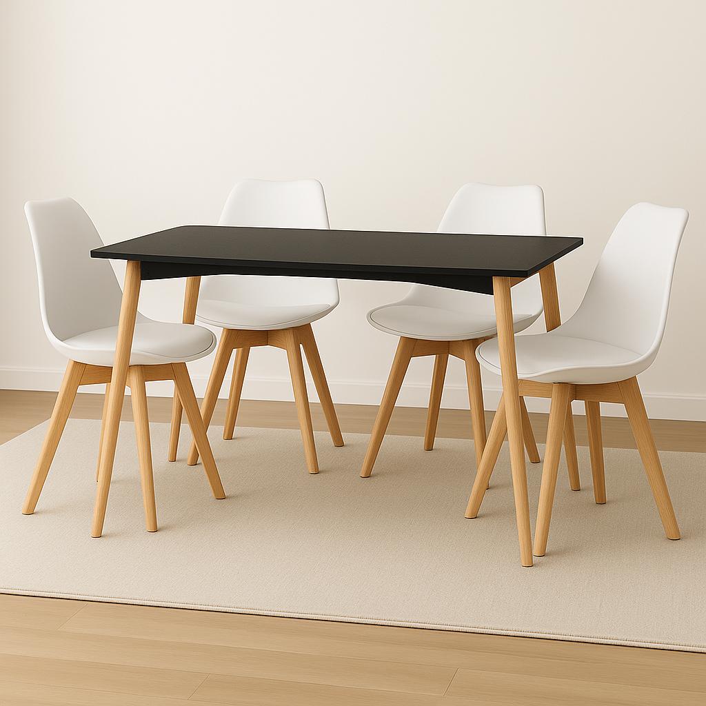 Comedor mesa rectangular y sillas EMA acolchadas