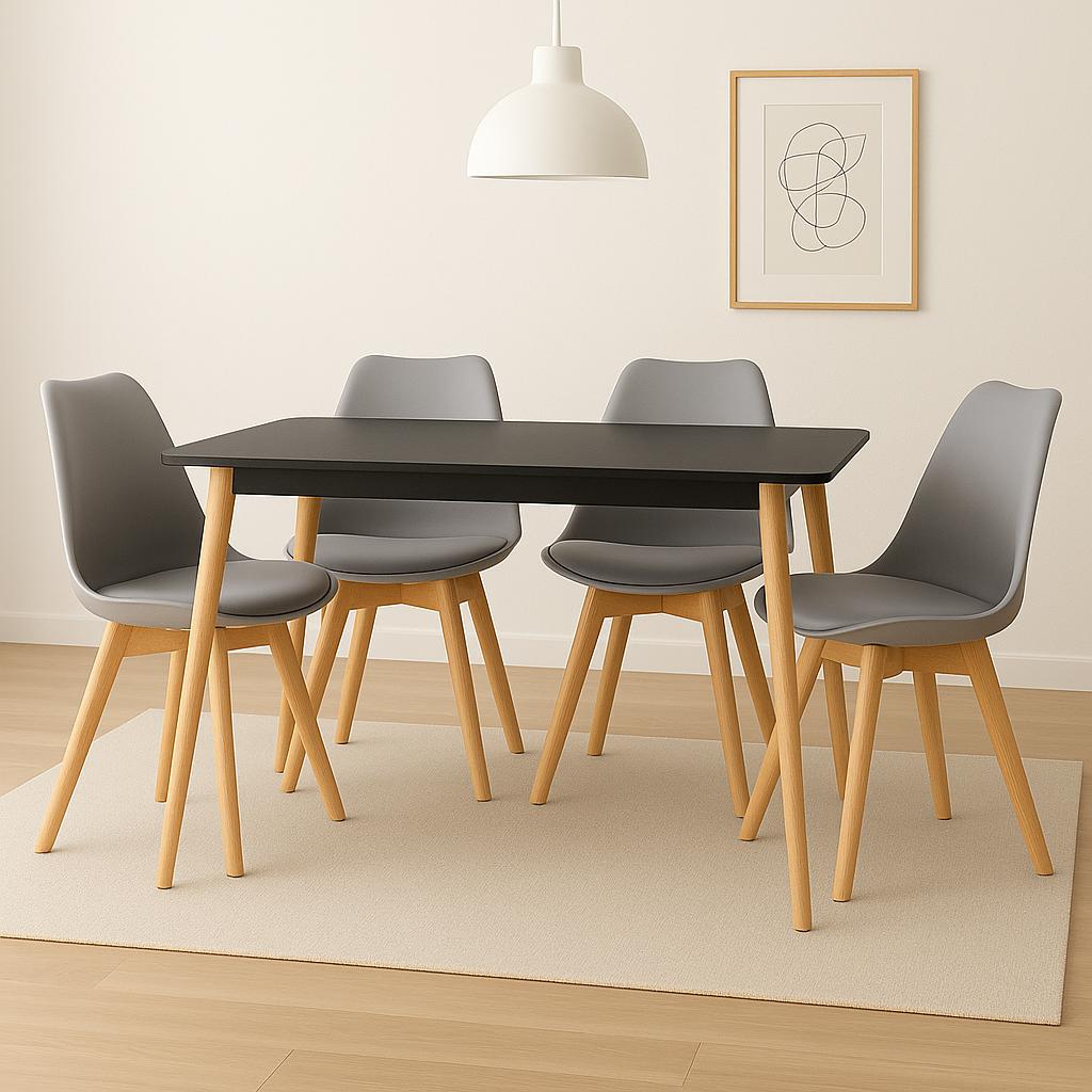 Comedor mesa rectangular y sillas EMA acolchadas