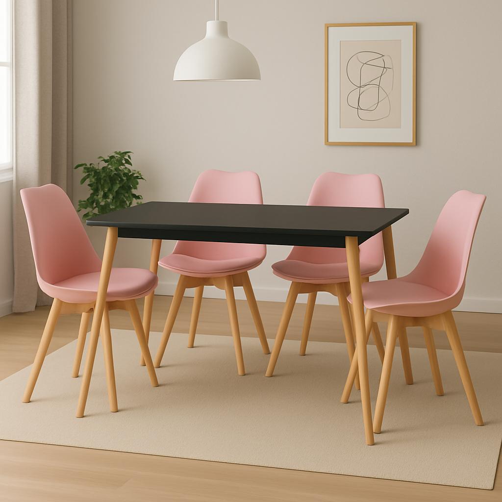 Comedor mesa rectangular y sillas EMA acolchadas