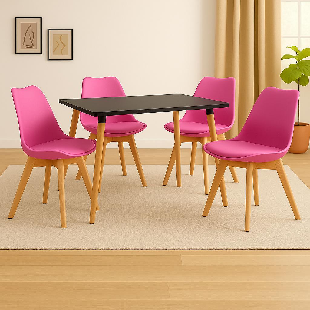 Mesa rectangular con sillas Emma rosadas para comedor moderno y hogar