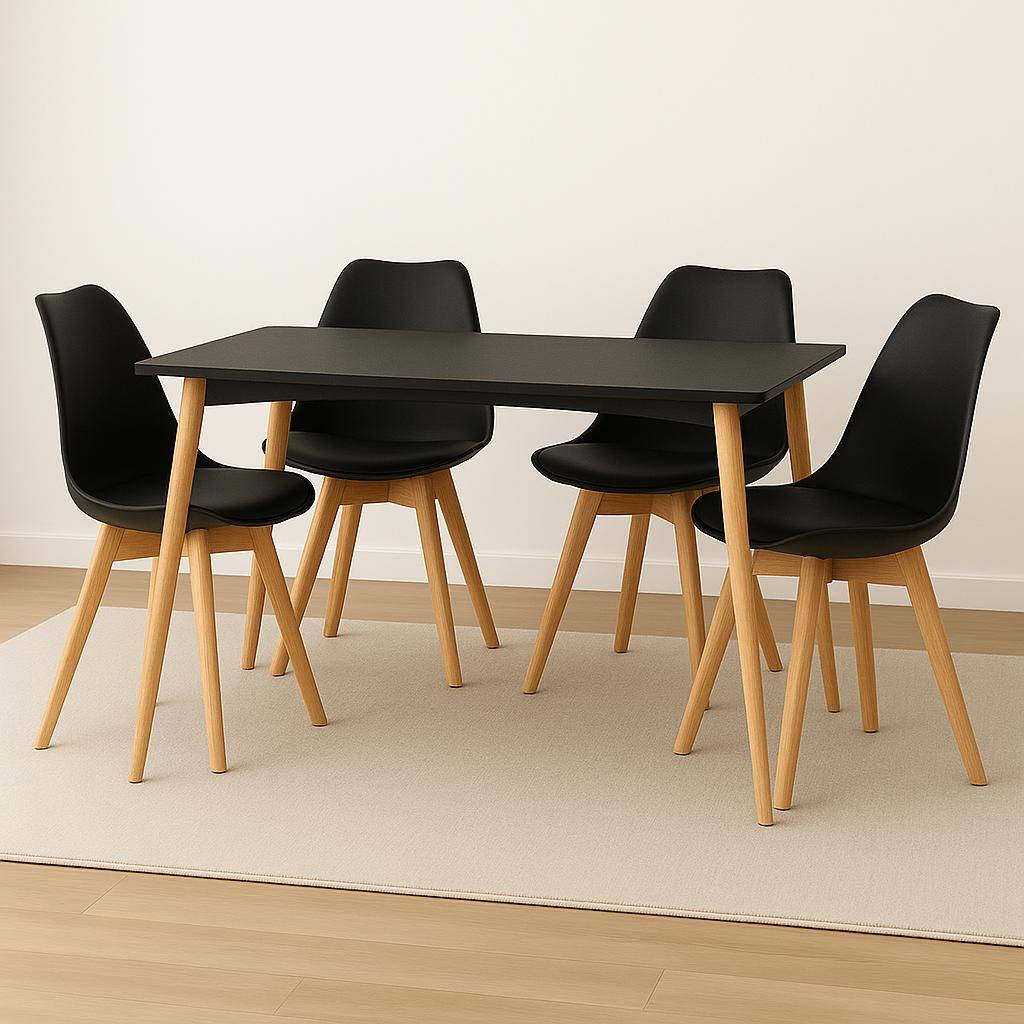 Comedor mesa rectangular y sillas EMA acolchadas