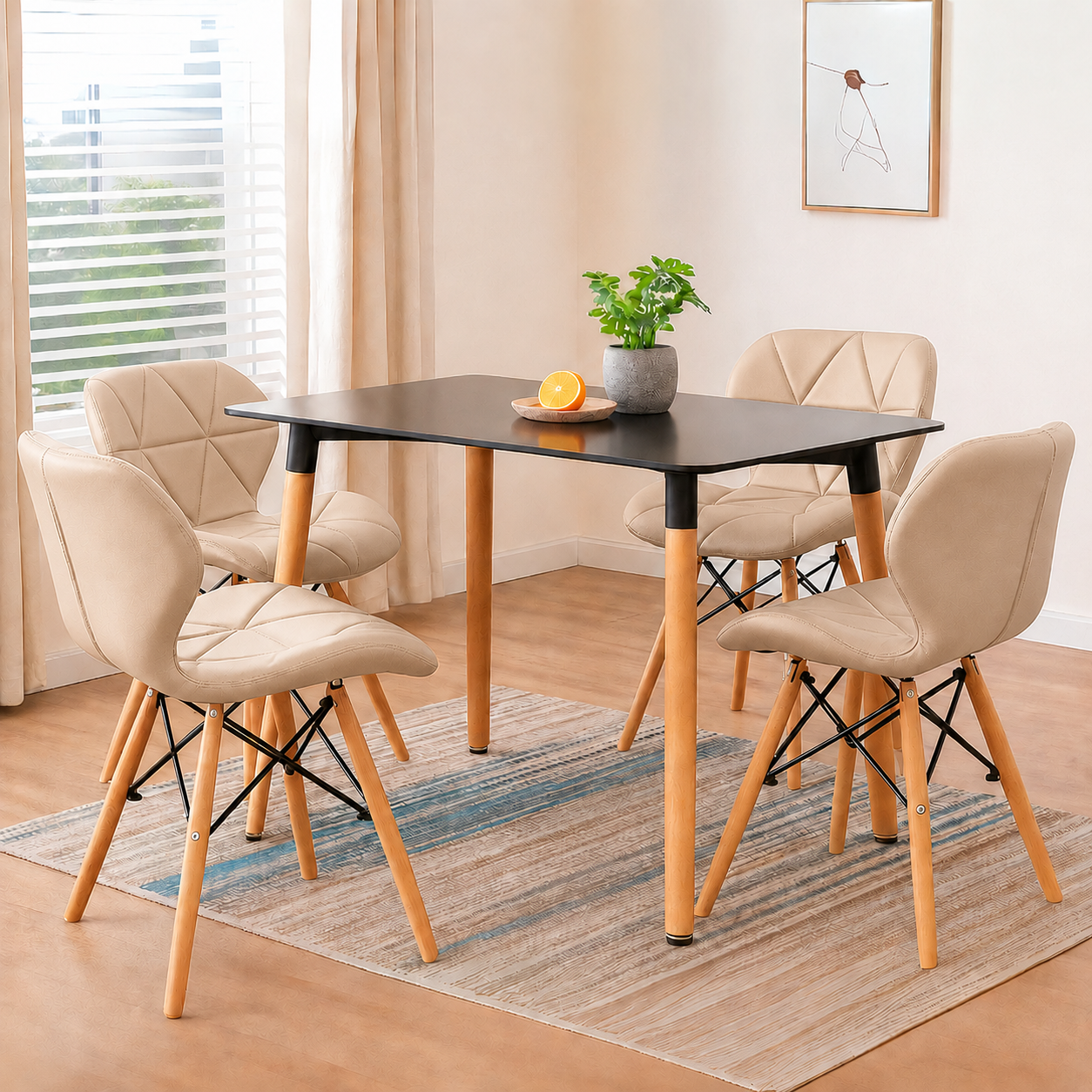 Comedor Moderno 4 Puestos de Mesa Rectangular con Sillas Mariposa estandar