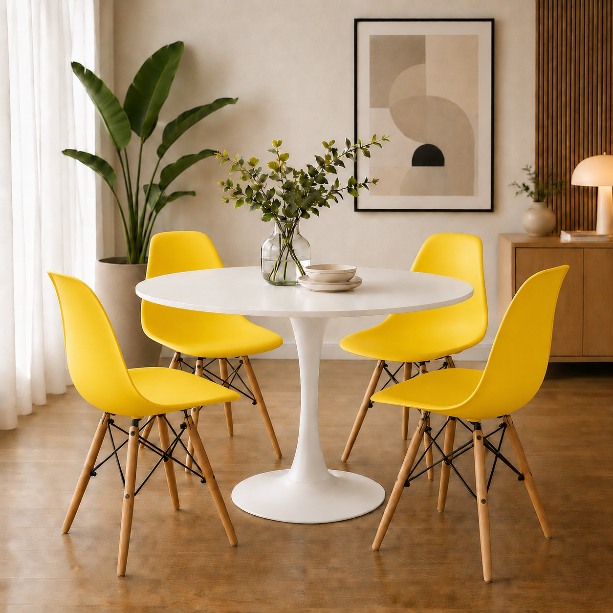 Comedor Sonic Blanco con sillas Eames Premium