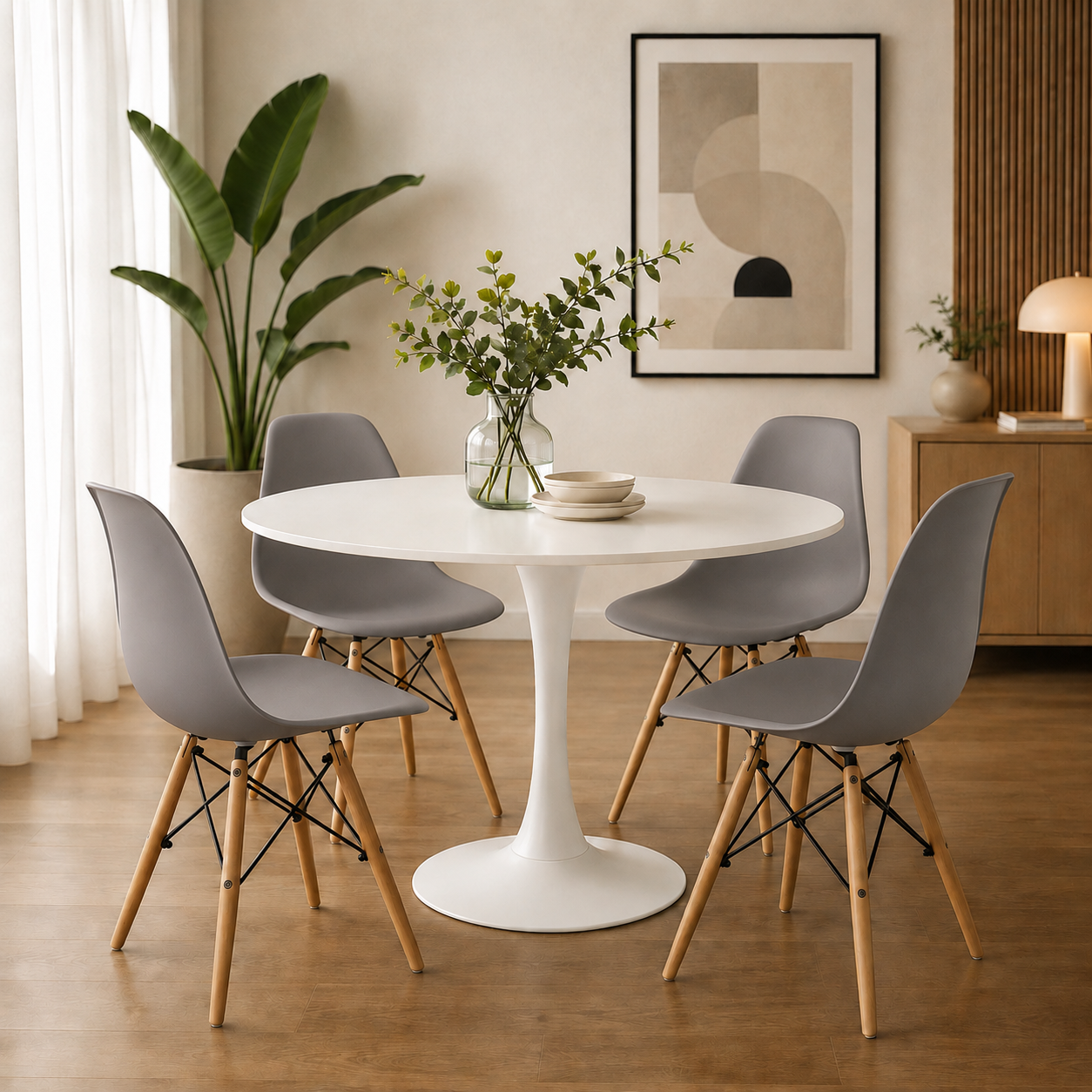 Comedor Sonic Blanco con sillas Eames Estandar