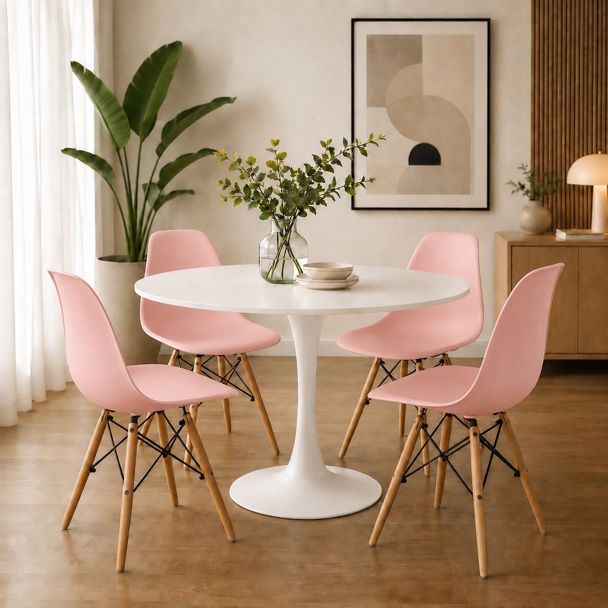 Comedor Sonic Blanco con sillas Eames Premium