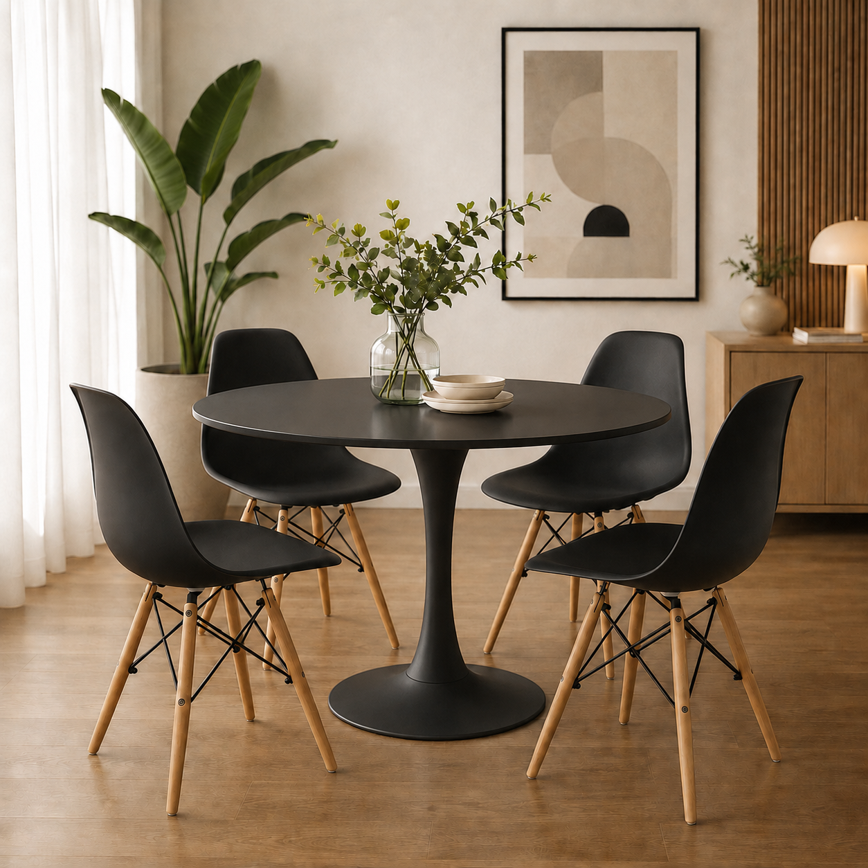 Comedor Sonic Blanco con sillas Eames Estandar