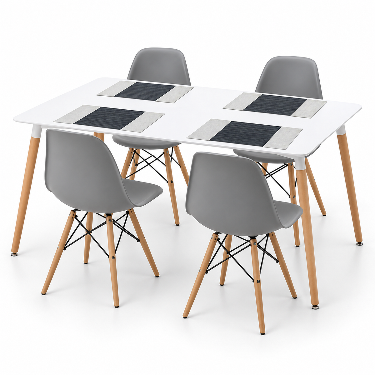 Comedor Rectangular de 4 Puestos con 4 Sillas Eames e Individuales Gratis