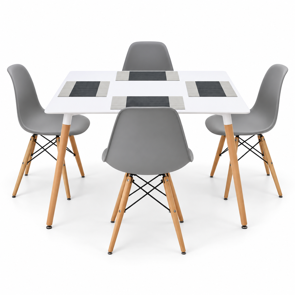 Comedor Rectangular de 4 Puestos con 4 Sillas Eames e Individuales Gratis