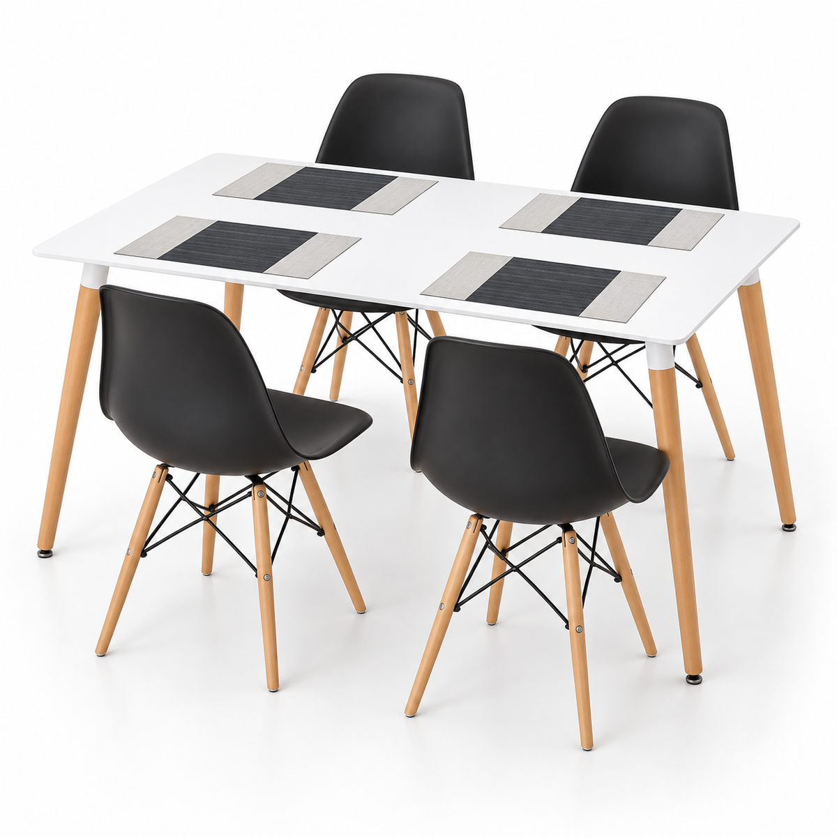 Comedor Rectangular de 4 Puestos con 4 Sillas Eames e Individuales Gratis