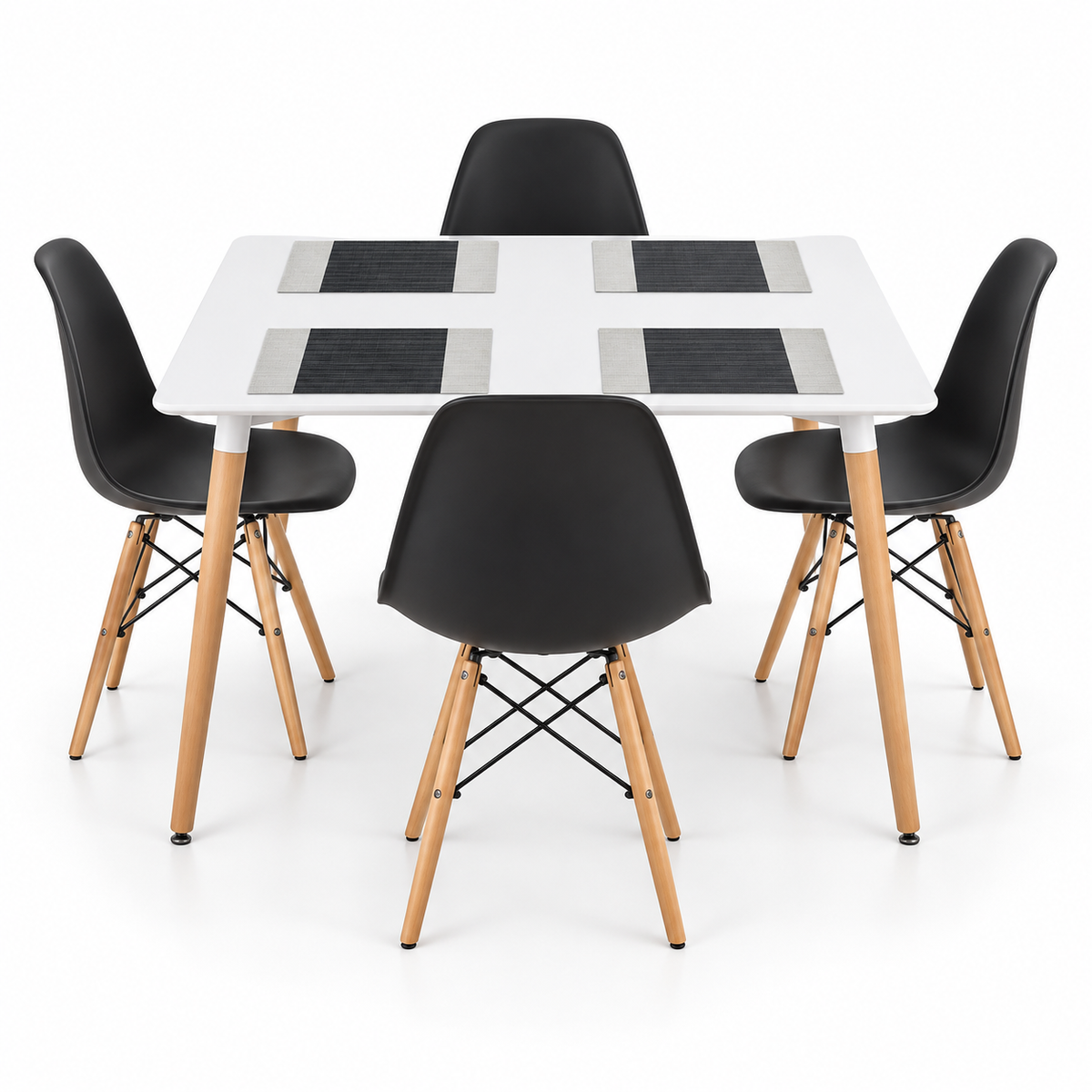Comedor Rectangular de 4 Puestos con 4 Sillas Eames e Individuales Gratis