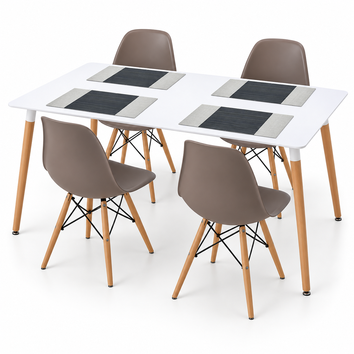 Comedor Rectangular de 4 Puestos con 4 Sillas Eames e Individuales Gratis