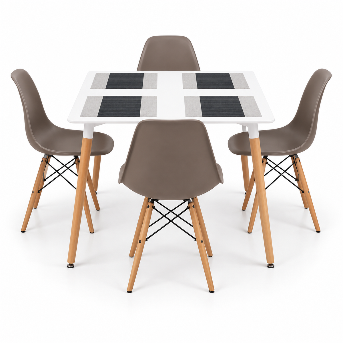 Comedor Rectangular de 4 Puestos con 4 Sillas Eames e Individuales Gratis