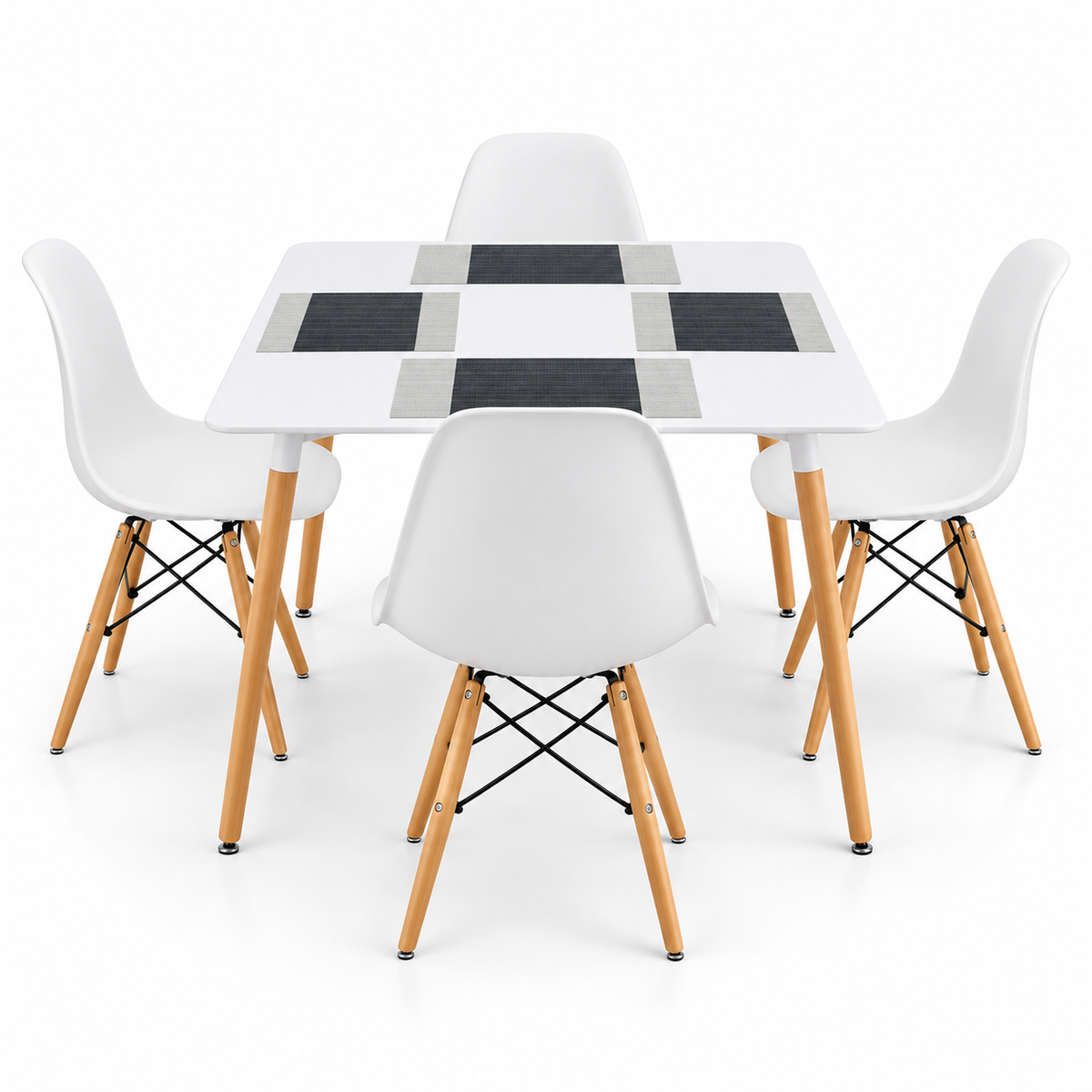 Comedor Rectangular de 4 Puestos con 4 Sillas Eames e Individuales Gratis