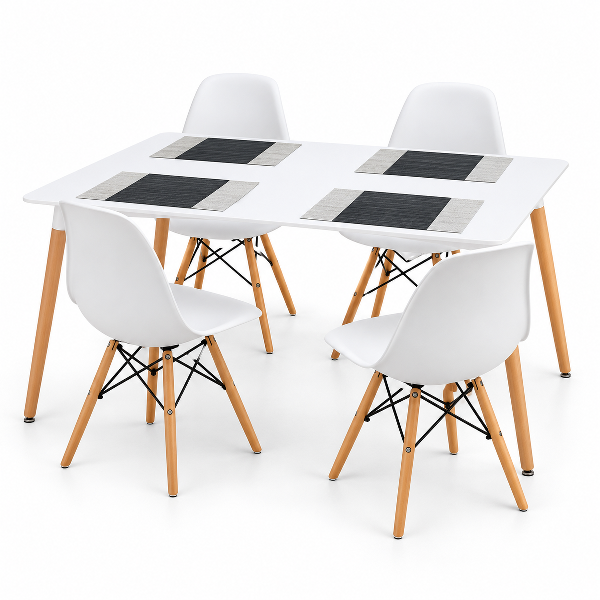Comedor Rectangular de 4 Puestos con 4 Sillas Eames e Individuales Gratis