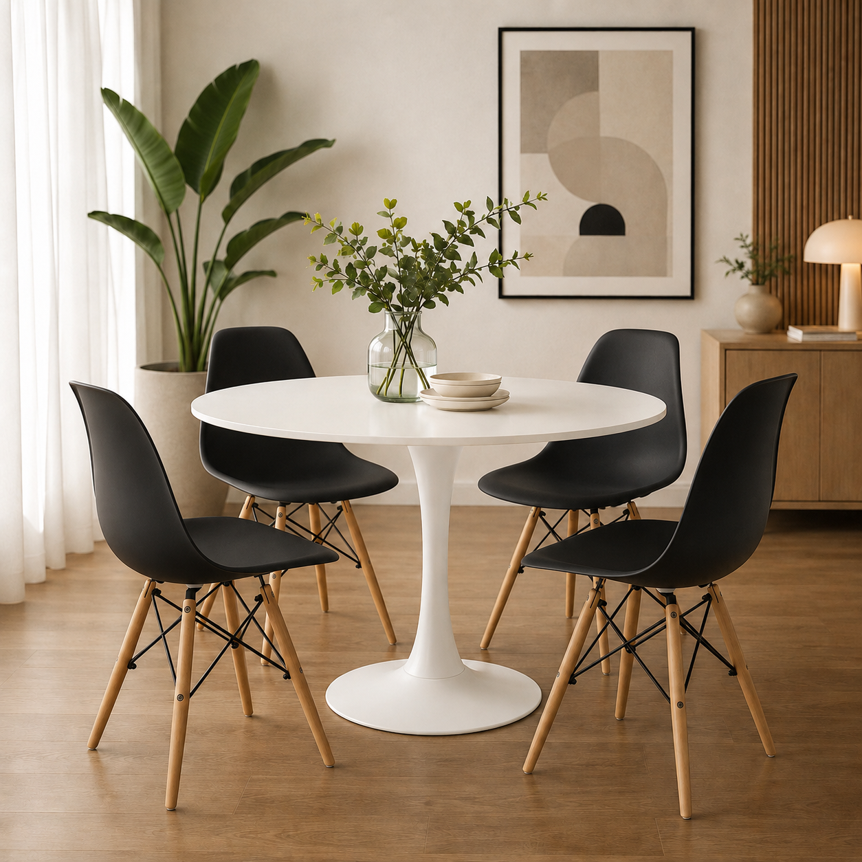 Comedor Sonic Blanco con sillas Eames Estandar